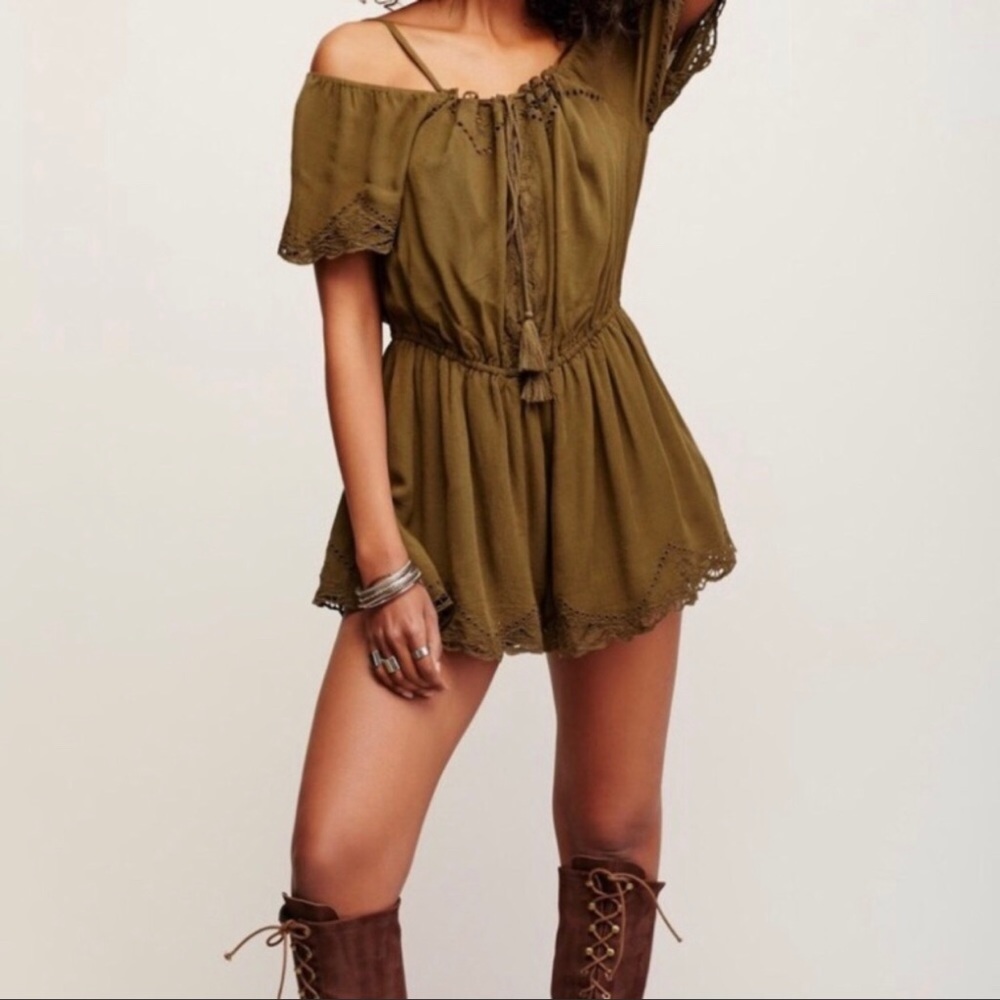 Free People hunter green romance romper